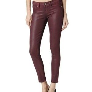 Paige Verdugo Ankle Skinny Coated Jeans in Shiraz Silk Red